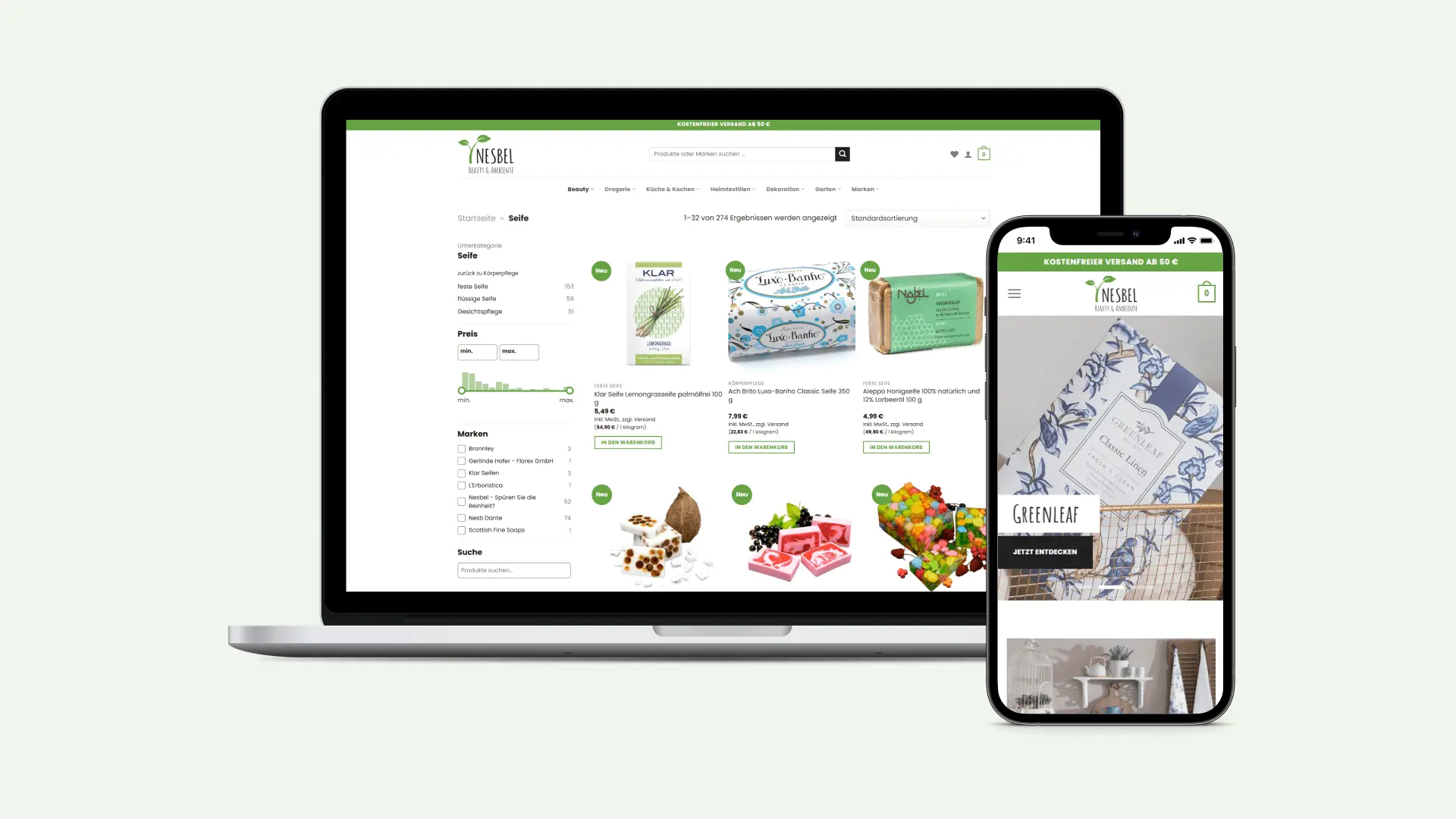 Mockup des modernen WooCommerce-Shops mit nahtloser ERP- und CRM-Integration